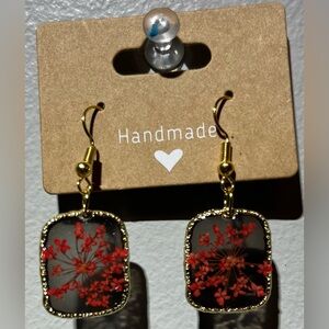 Handmade Gold and Red Floral Earrings